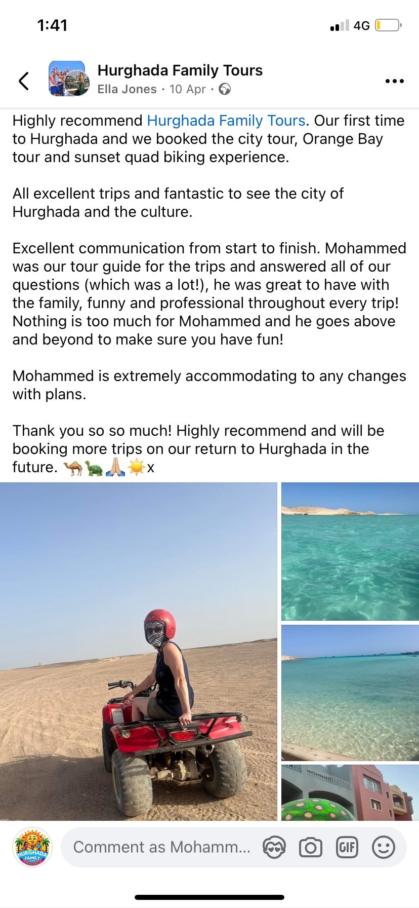 Real UK family review of Hurghada Family Tours on Facebook — 12 of 82 reviews