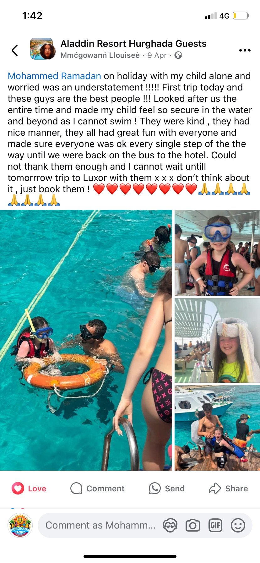 Real UK family review of Hurghada Family Tours on Facebook — 13 of 82 reviews