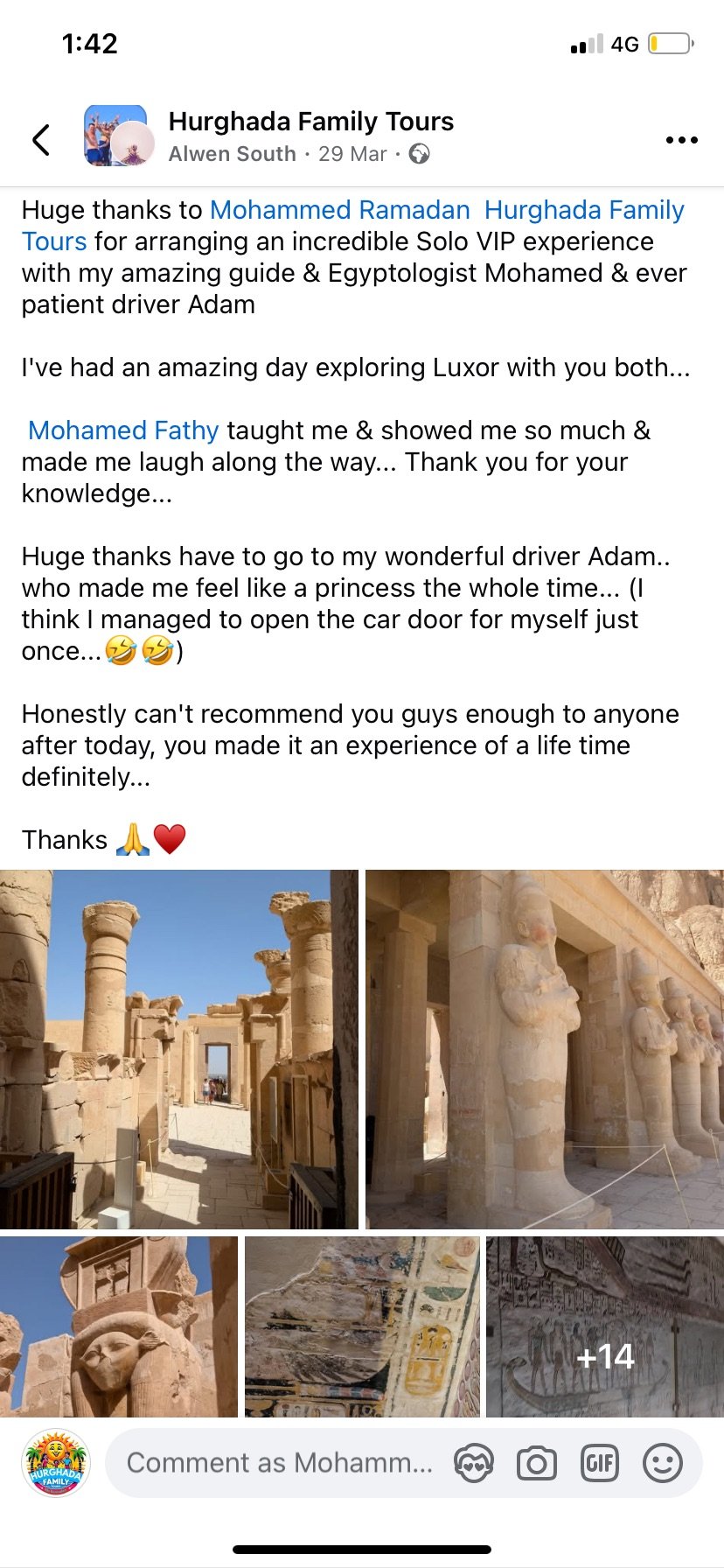 Real UK family review of Hurghada Family Tours on Facebook — 18 of 82 reviews
