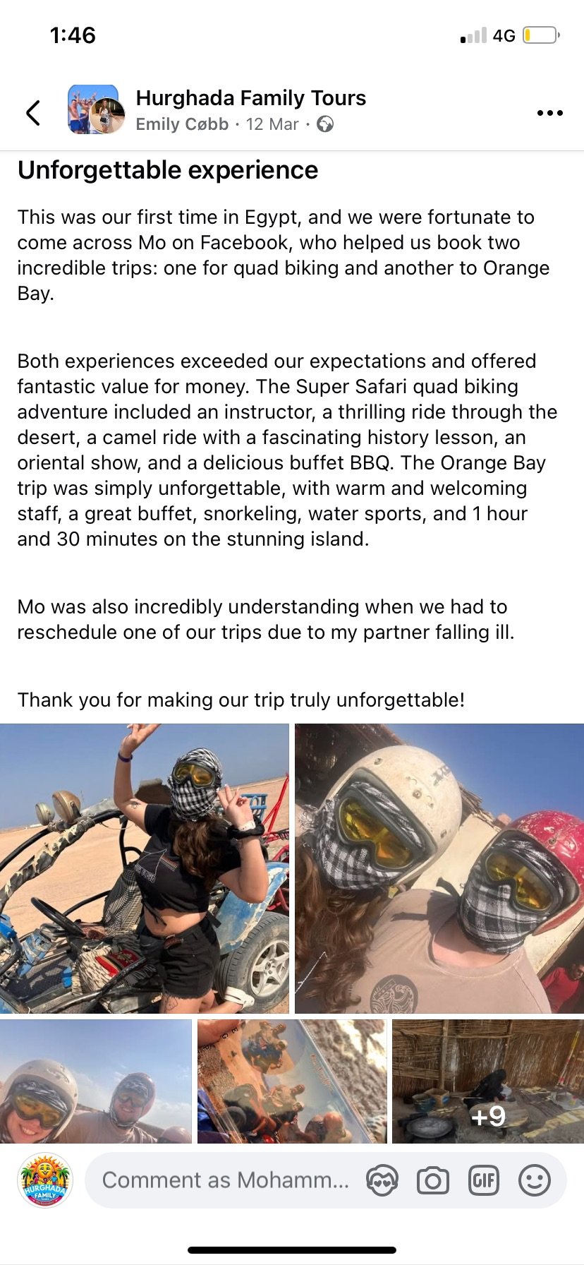 Real UK family review of Hurghada Family Tours on Facebook — 26 of 82 reviews