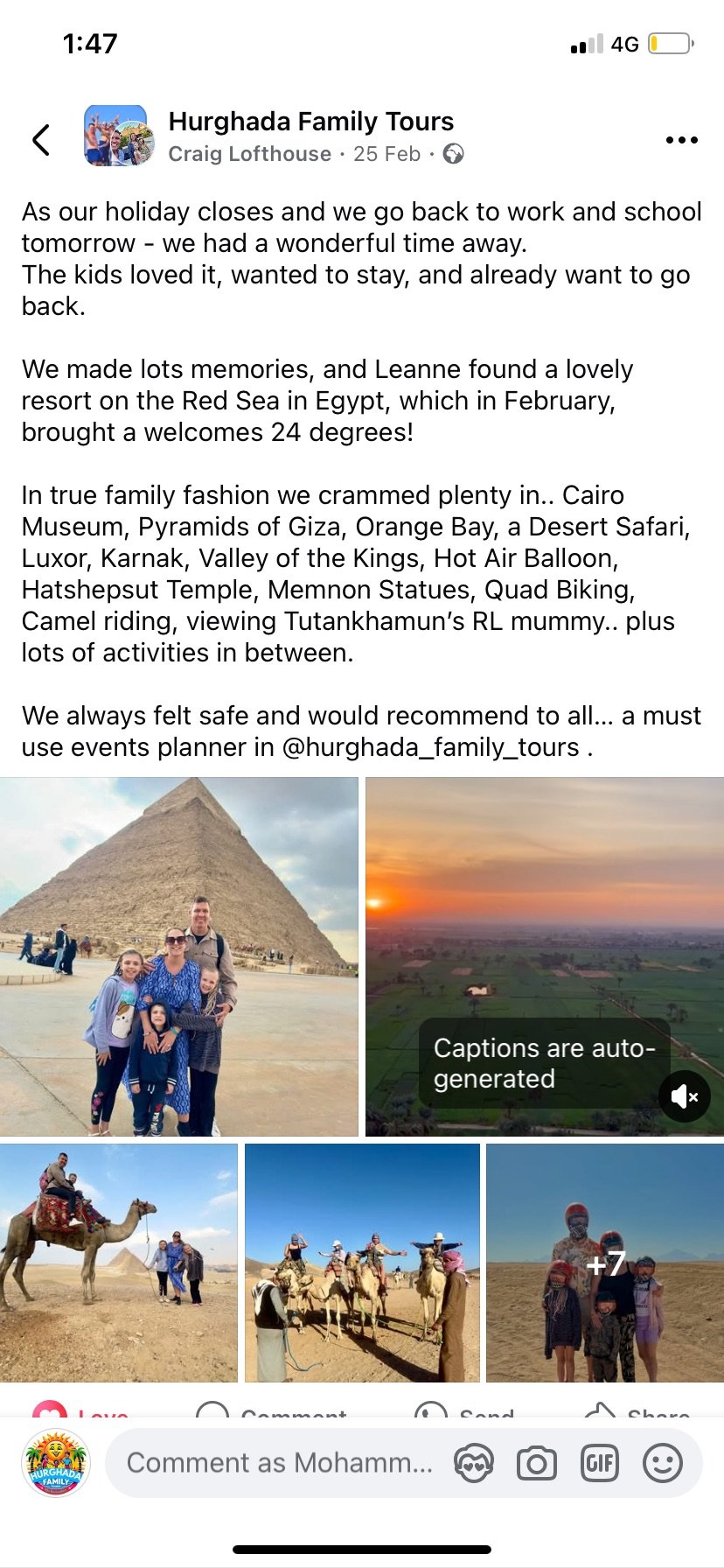 Real UK family review of Hurghada Family Tours on Facebook — 30 of 82 reviews