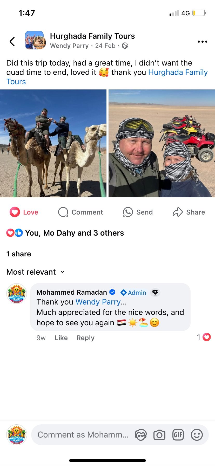 Real UK family review of Hurghada Family Tours on Facebook — 32 of 82 reviews