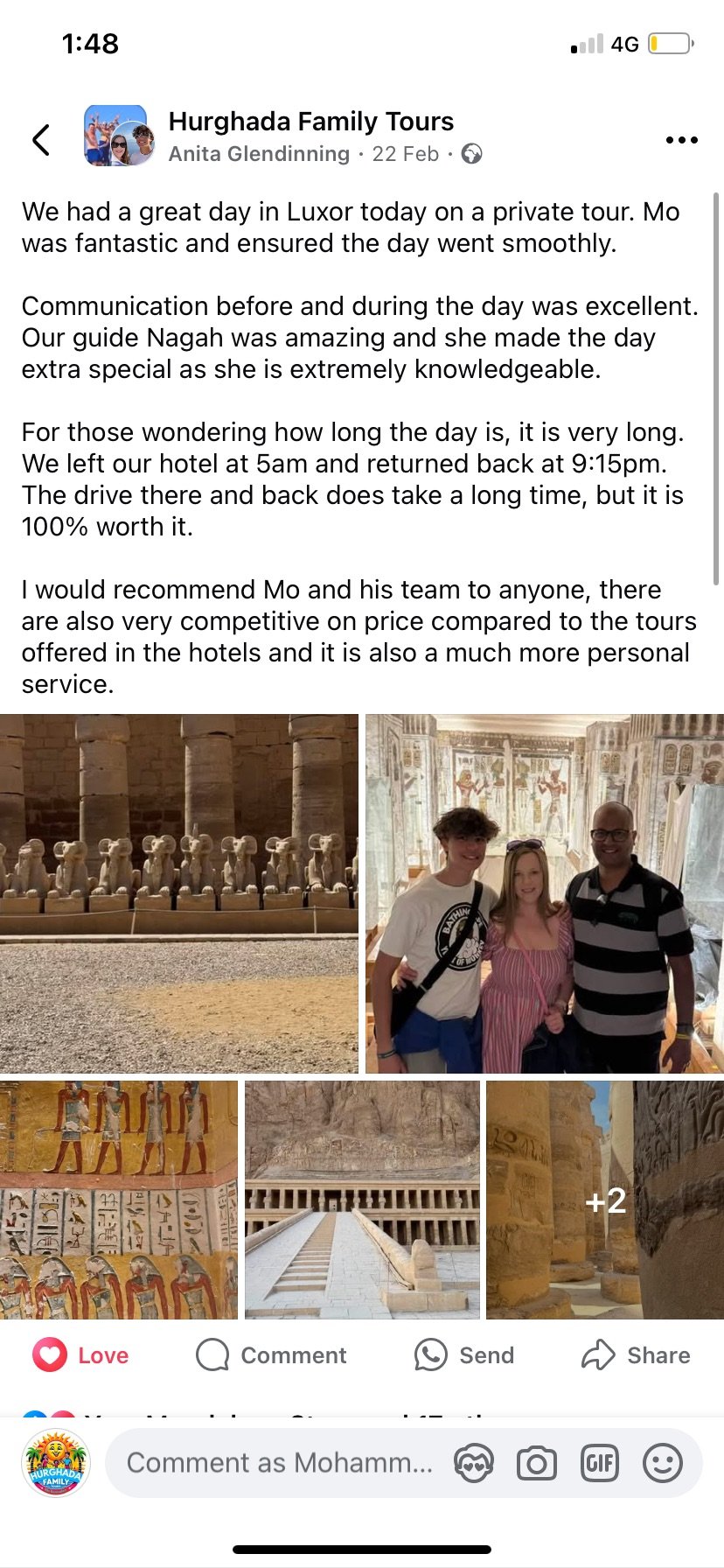 Real UK family review of Hurghada Family Tours on Facebook — 35 of 82 reviews
