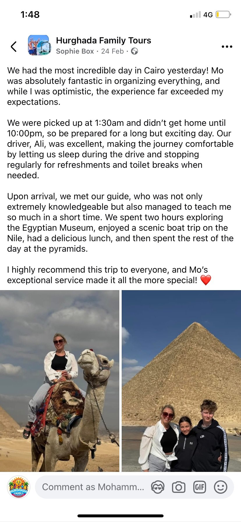 Real UK family review of Hurghada Family Tours on Facebook — 36 of 82 reviews