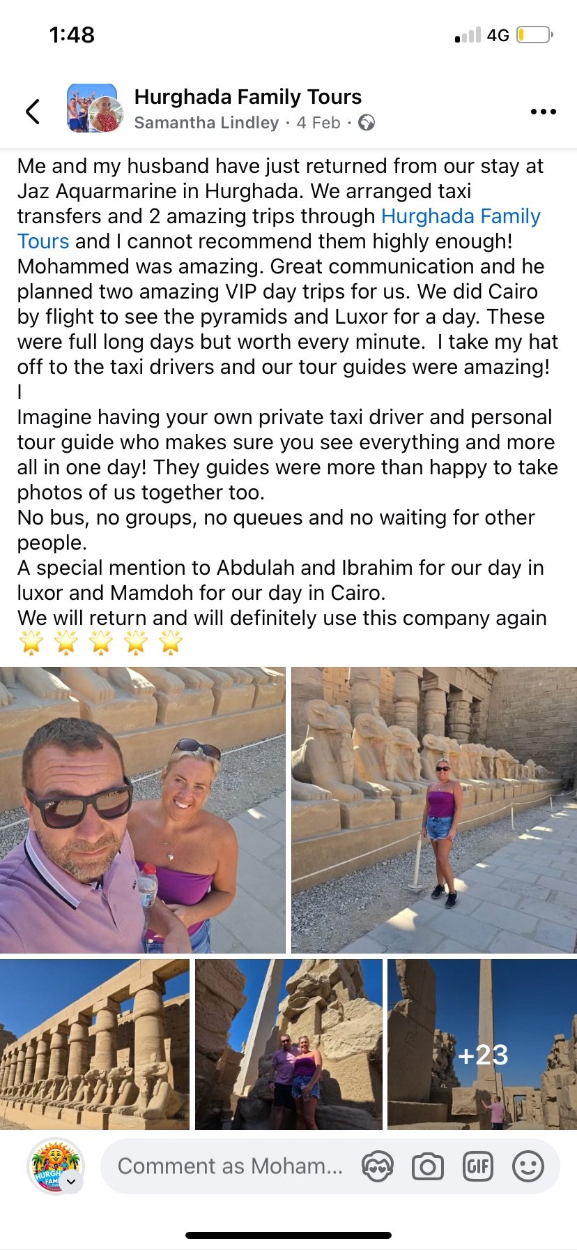 Real UK family review of Hurghada Family Tours on Facebook — 39 of 82 reviews