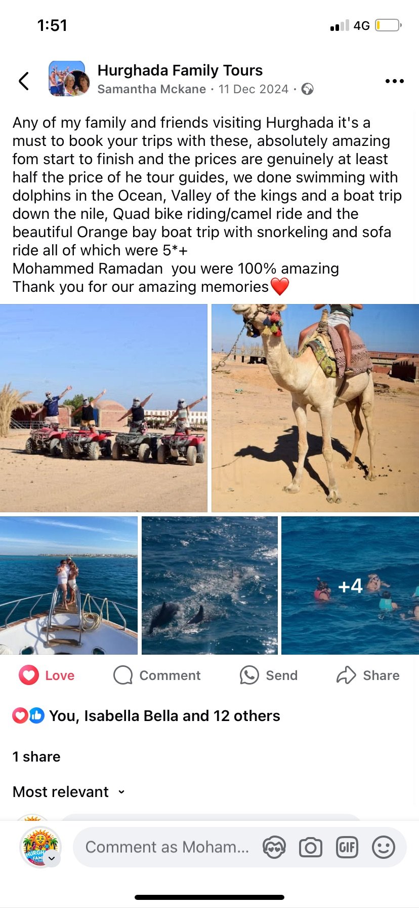 Real UK family review of Hurghada Family Tours on Facebook — 45 of 82 reviews
