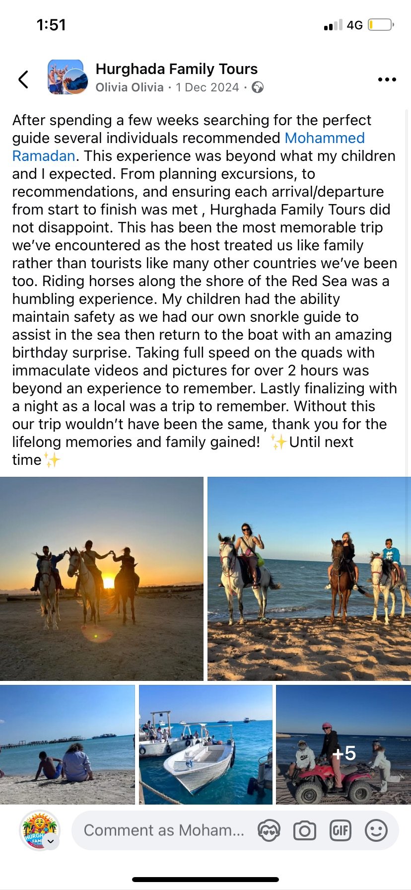 Real UK family review of Hurghada Family Tours on Facebook — 48 of 82 reviews