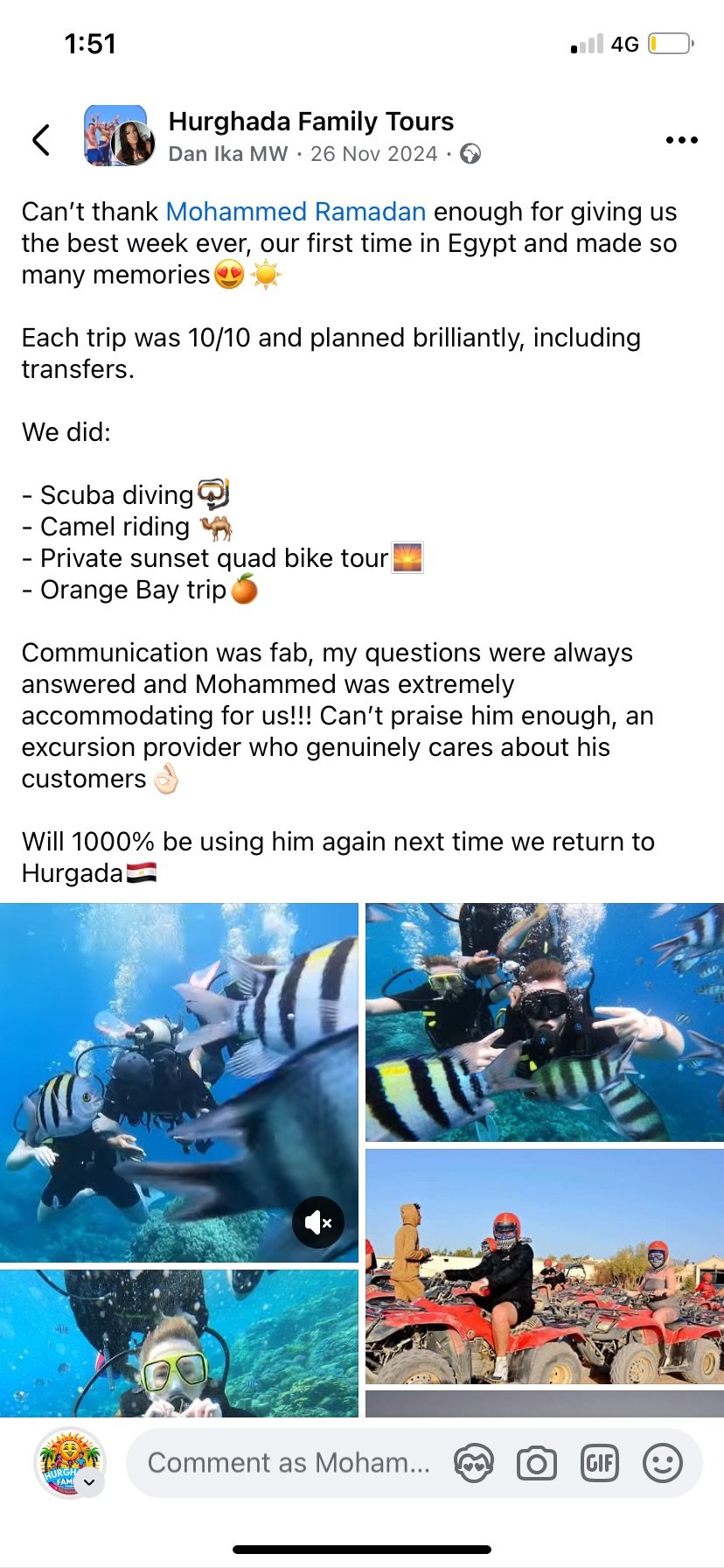 Real UK family review of Hurghada Family Tours on Facebook — 51 of 82 reviews