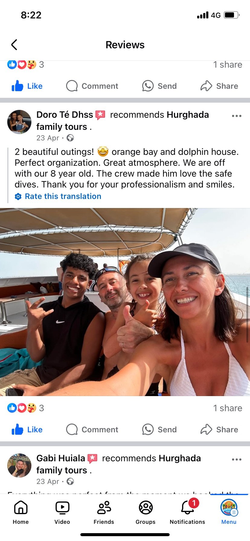 Real UK family review of Hurghada Family Tours on Facebook — 56 of 82 reviews