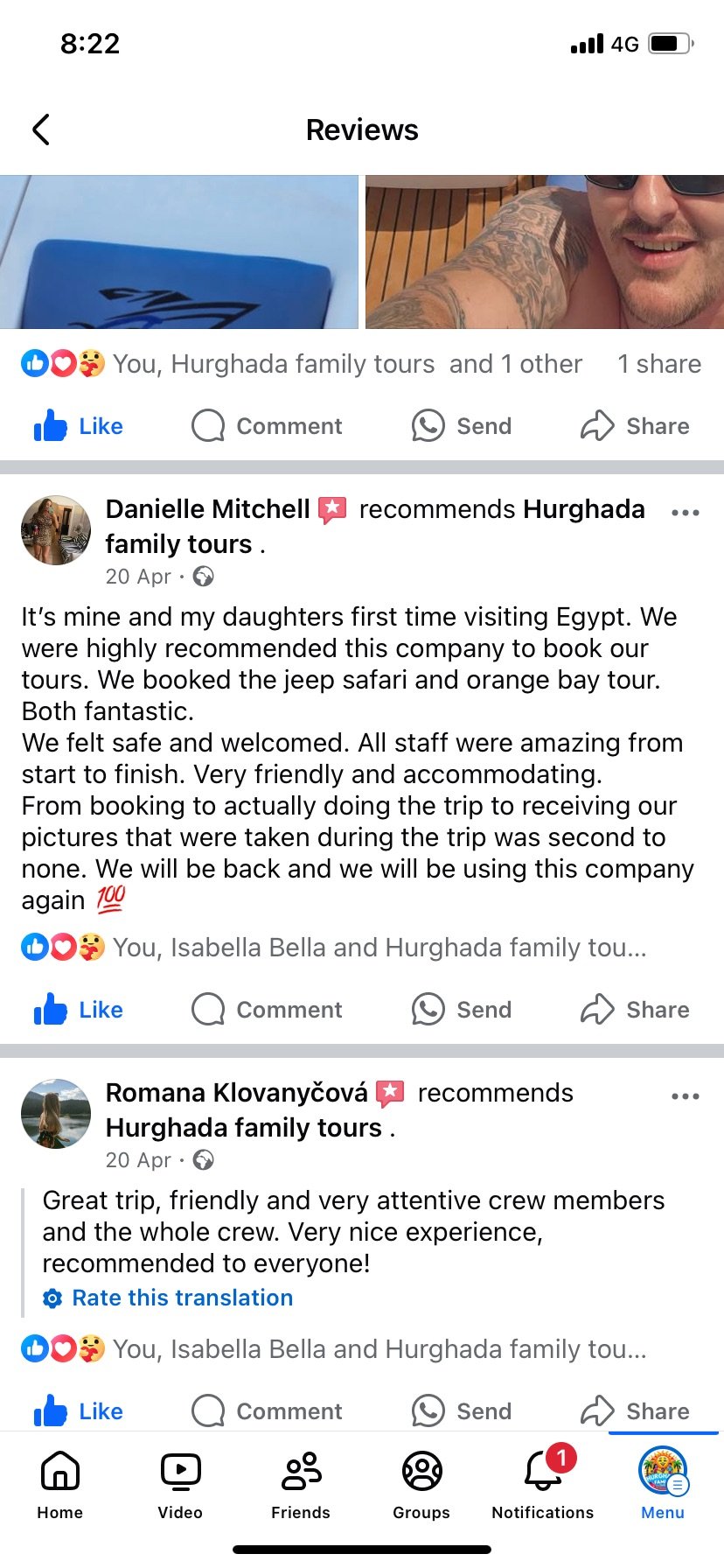 Real UK family review of Hurghada Family Tours on Facebook — 58 of 82 reviews