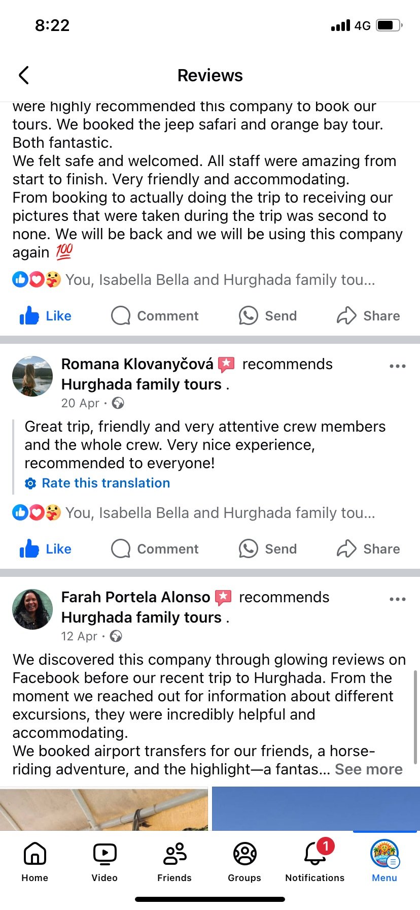 Real UK family review of Hurghada Family Tours on Facebook — 59 of 82 reviews