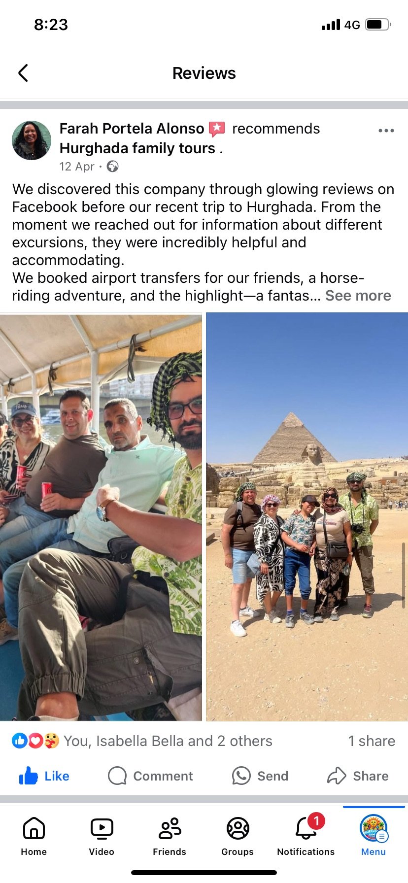 Real UK family review of Hurghada Family Tours on Facebook — 60 of 82 reviews