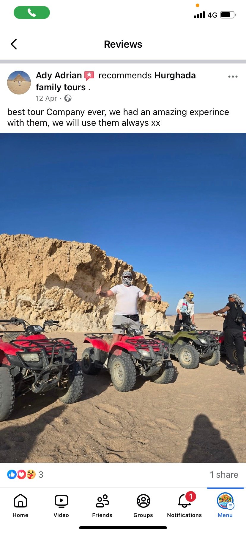Real UK family review of Hurghada Family Tours on Facebook — 62 of 82 reviews
