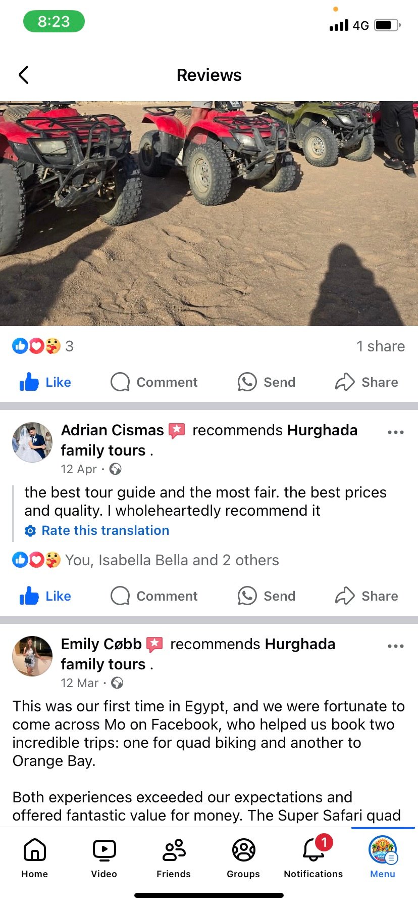 Real UK family review of Hurghada Family Tours on Facebook — 63 of 82 reviews