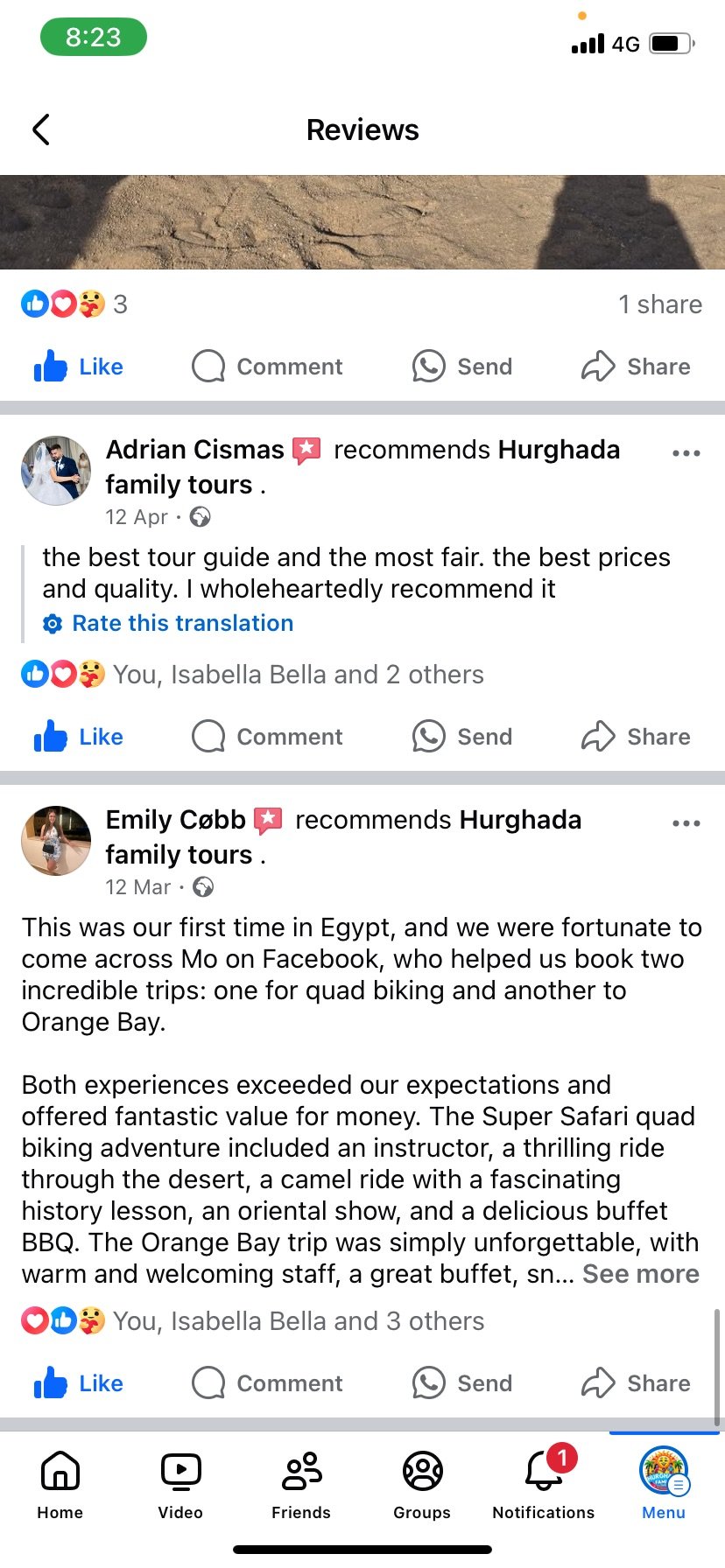Real UK family review of Hurghada Family Tours on Facebook — 64 of 82 reviews