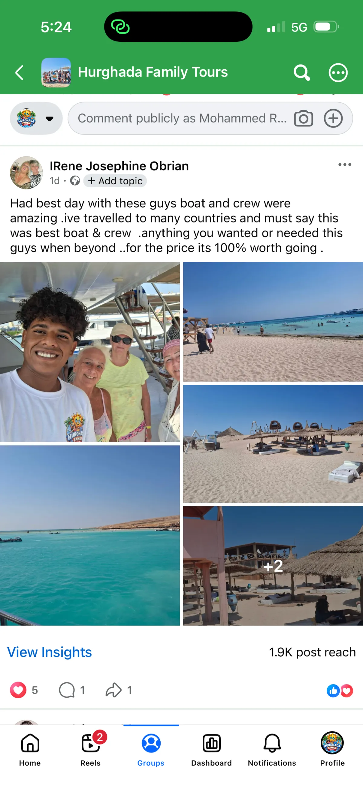 Real UK family review of Hurghada Family Tours on Facebook — 65 of 82 reviews