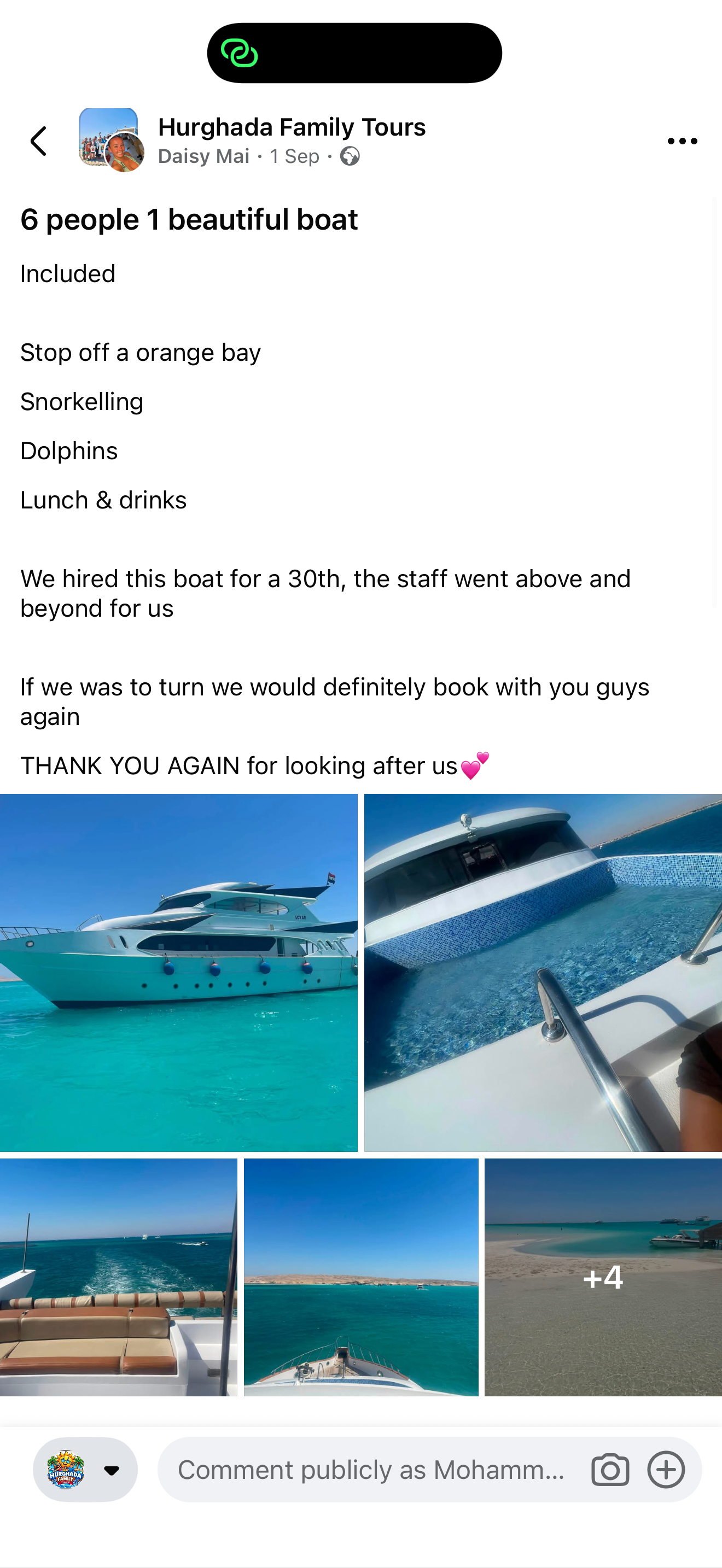 Real UK family review of Hurghada Family Tours on Facebook — 68 of 82 reviews