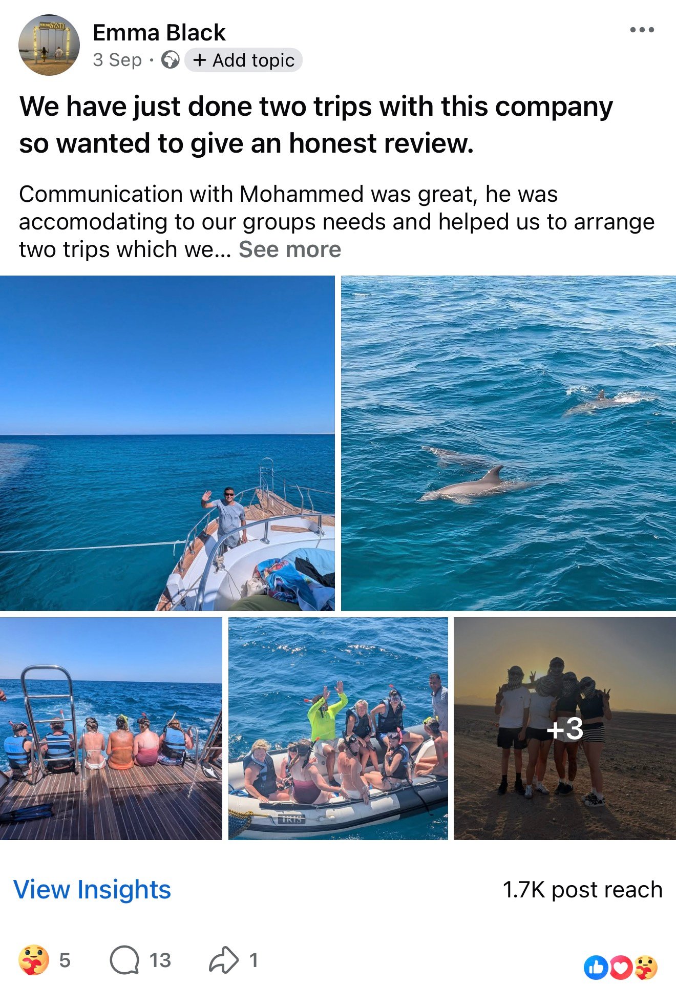 Real UK family review of Hurghada Family Tours on Facebook — 71 of 82 reviews