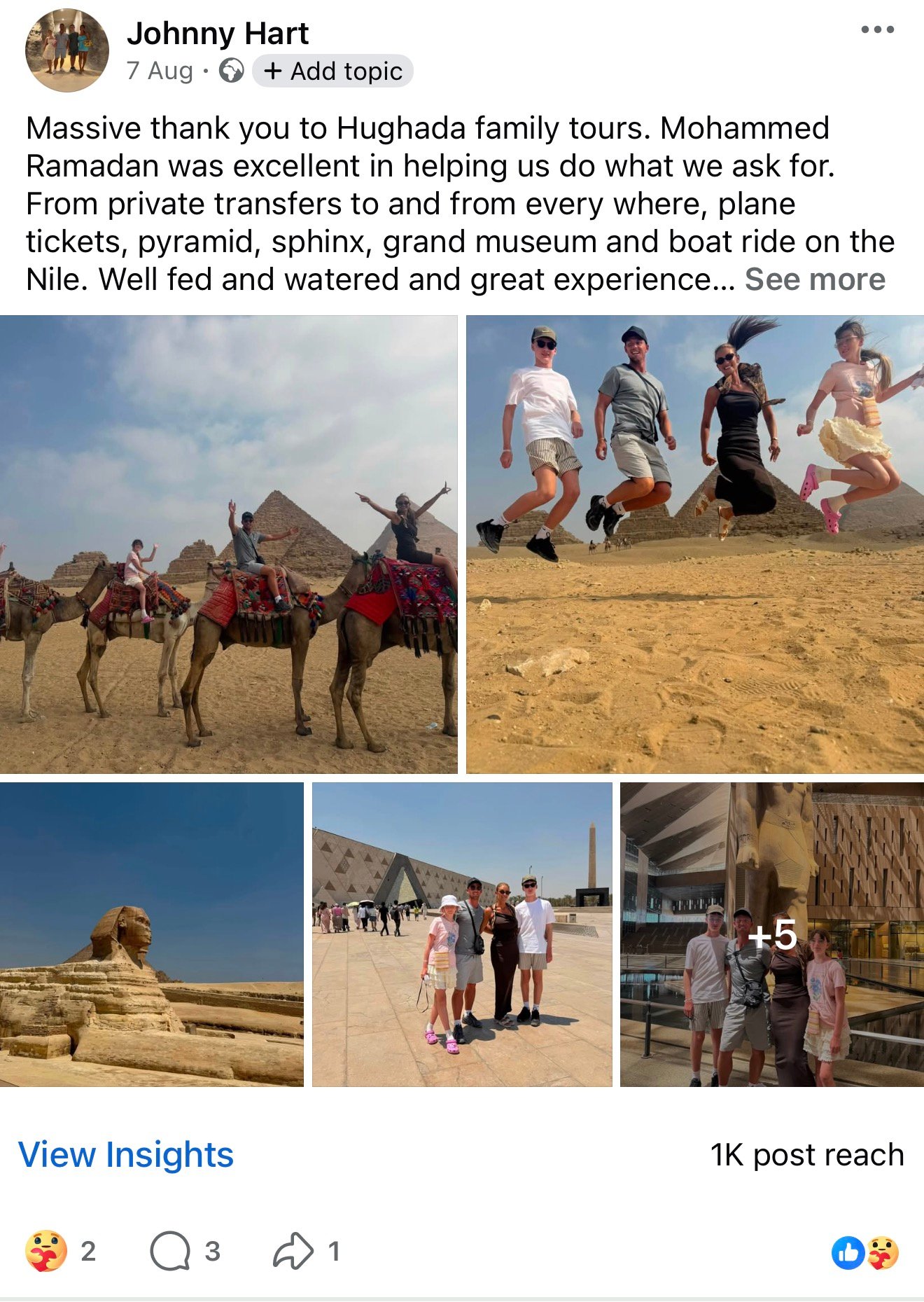 Real UK family review of Hurghada Family Tours on Facebook — 81 of 82 reviews