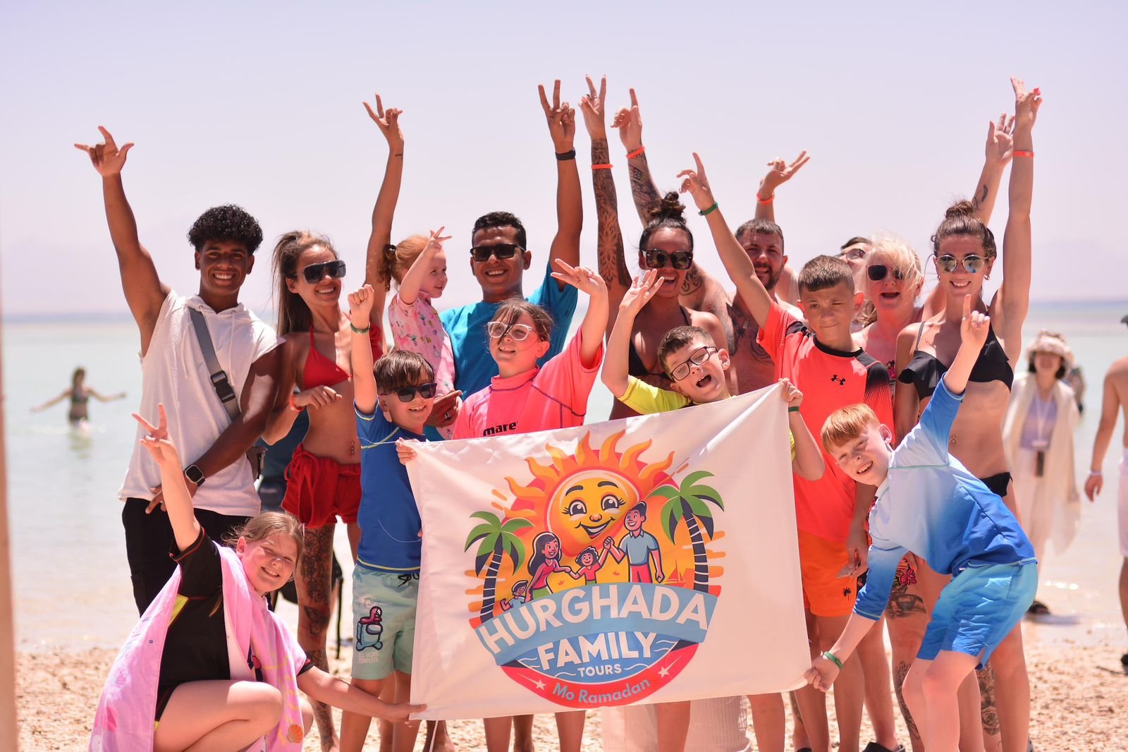 Happy families on best Hurghada excursion — private boat trip Red Sea Egypt with Hurghada Family Tours