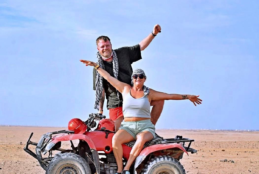 Couple quad bike desert safari adventure Hurghada