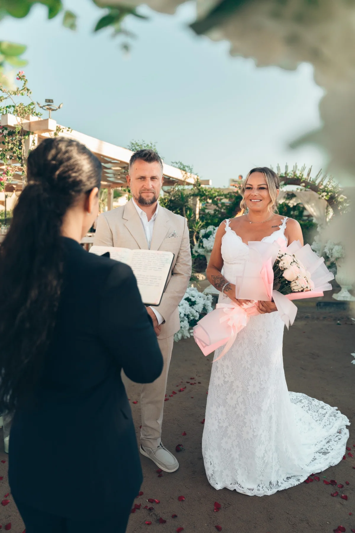 Bride and groom during private Hurghada wedding ceremony