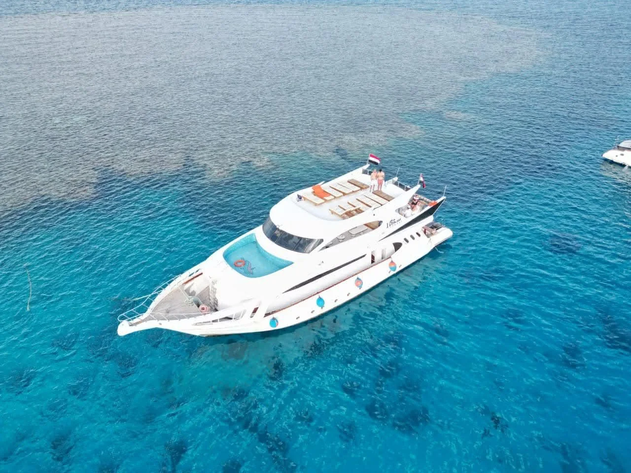 Aerial view of private yacht with swimming pool in Hurghada Red Sea